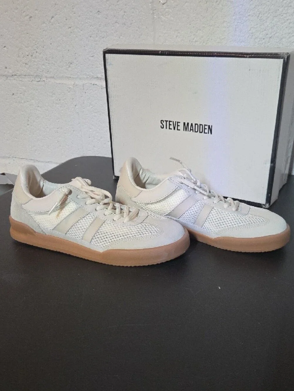 Steve Madden Women's Verdict Off-White Sneakers with Gum Sole